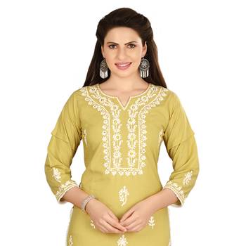 Mustard embroidered cotton long-kurtis 5