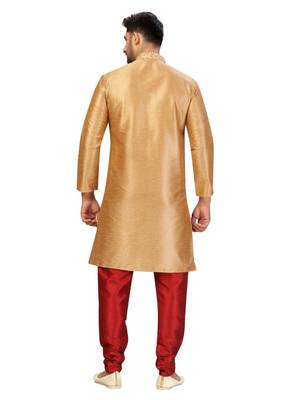 Gold Art Silk Embroidered Kurta Pyjama 2