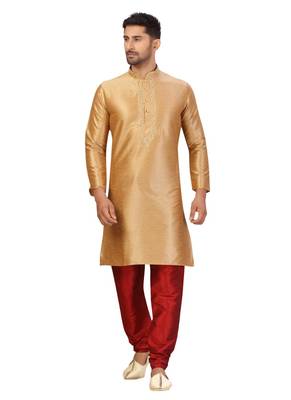 Gold Art Silk Embroidered Kurta Pyjama 3