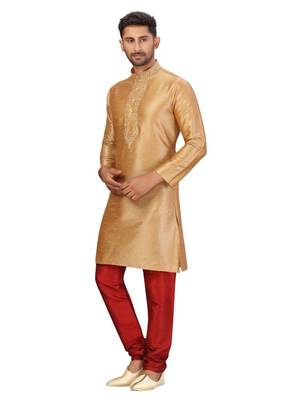 Gold Art Silk Embroidered Kurta Pyjama 5