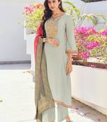 Grey embroidered pure silk salwar