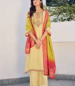 Yellow embroidered pure silk salwar