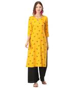 Yellow printed rayon long-kurtis
