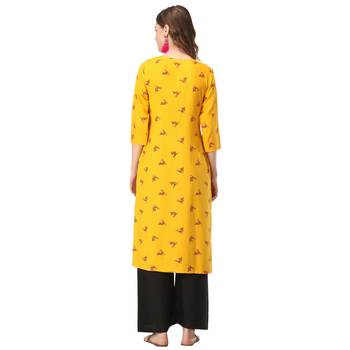 Yellow printed rayon long-kurtis 2