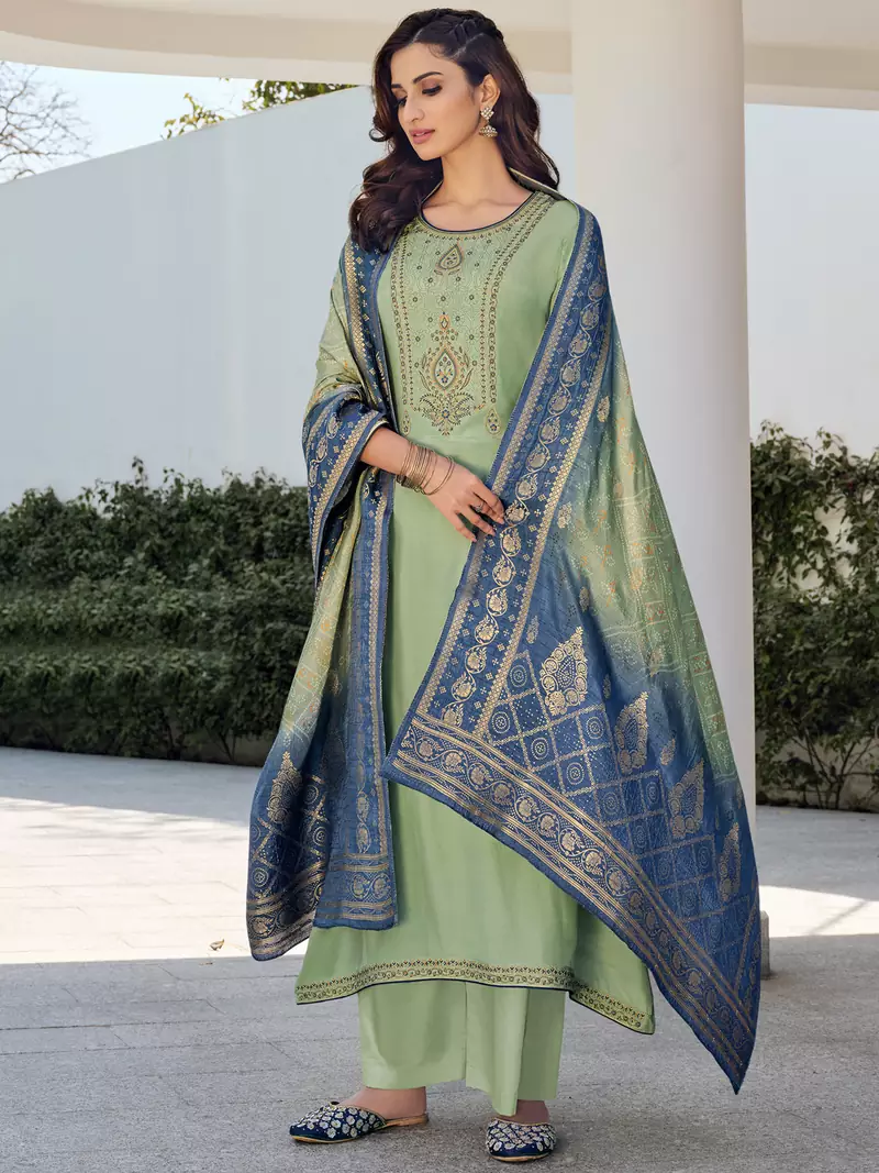 Green embroidered pure silk salwar