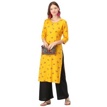Yellow printed rayon long-kurtis 5
