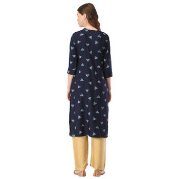 Navy-blue printed rayon long-kurtis 2