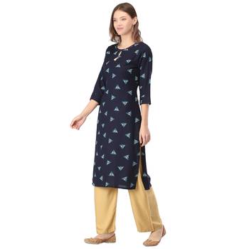 Navy-blue printed rayon long-kurtis 3