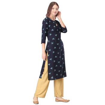 Navy-blue printed rayon long-kurtis 4