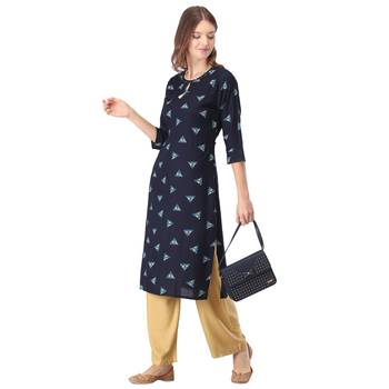 Navy-blue printed rayon long-kurtis 5