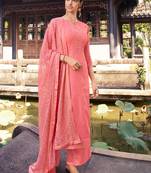 Pink embroidered pure silk salwar