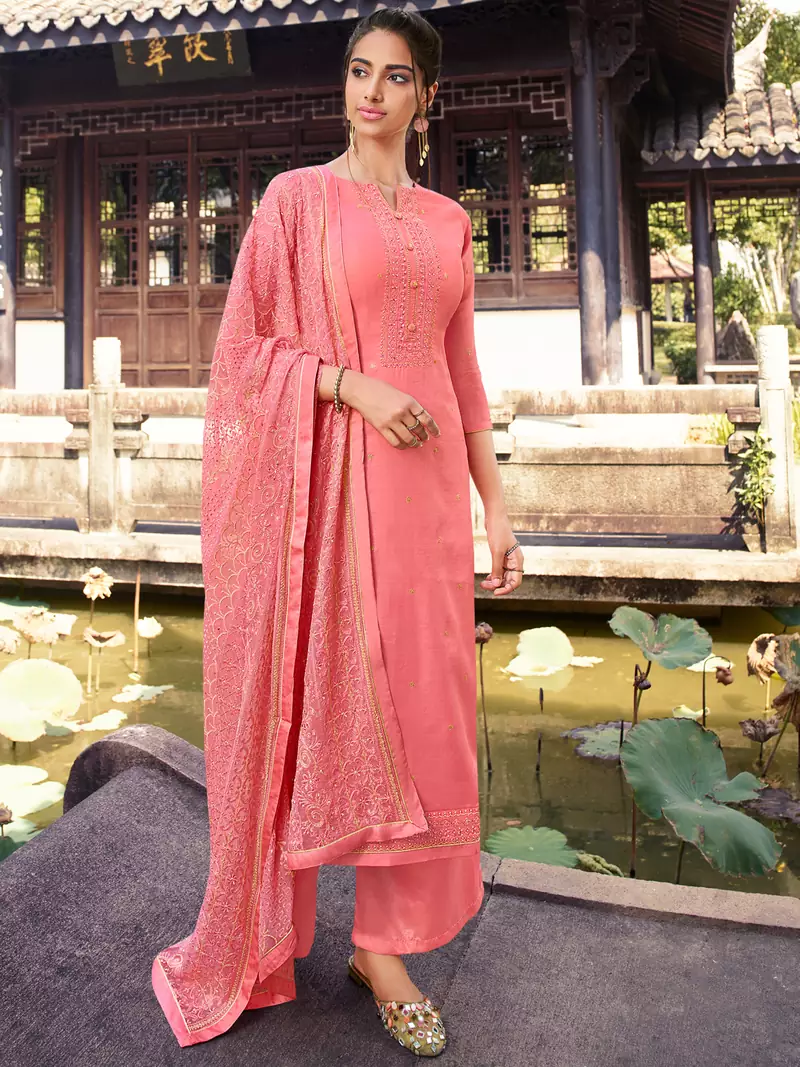 Pink embroidered pure silk salwar