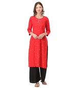 Red printed rayon long-kurtis