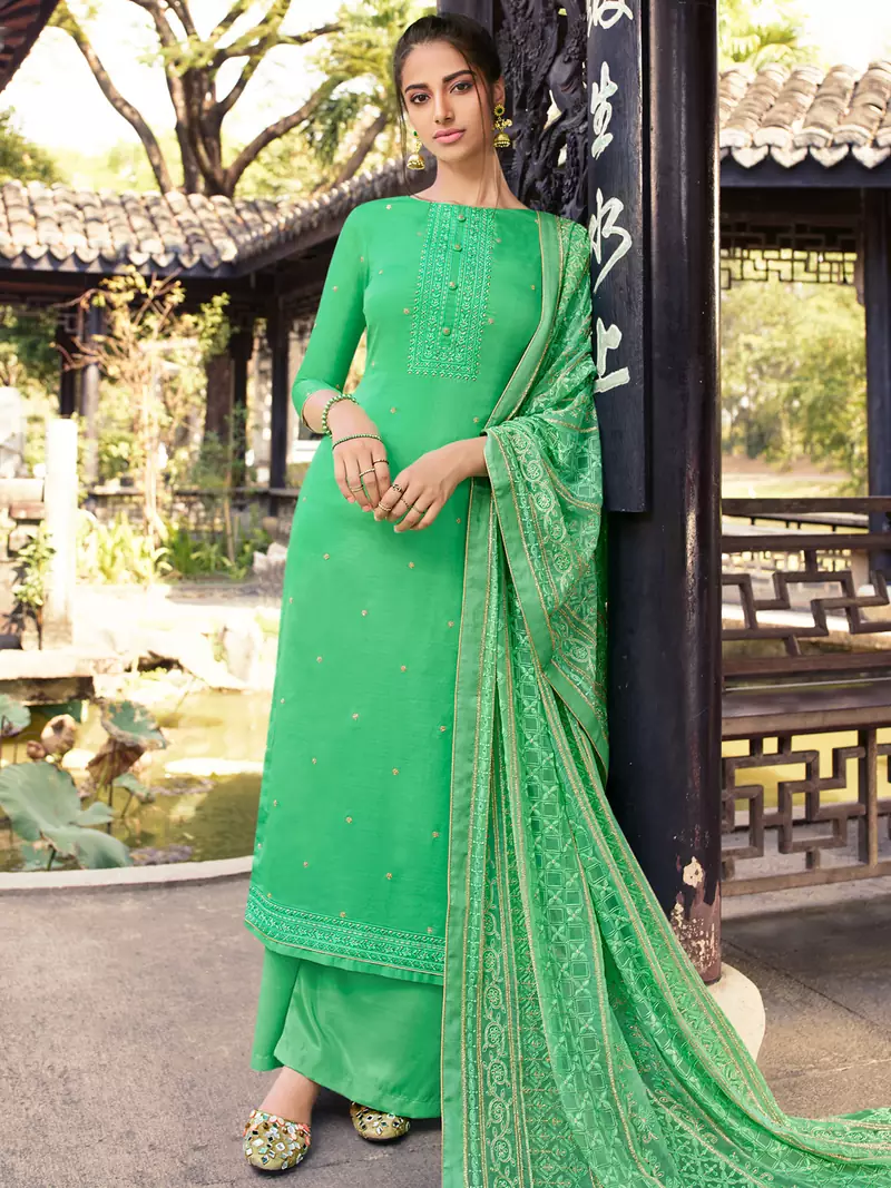 Green embroidered pure silk salwar
