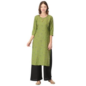 Green printed rayon long-kurtis 1