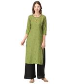 Green printed rayon long-kurtis