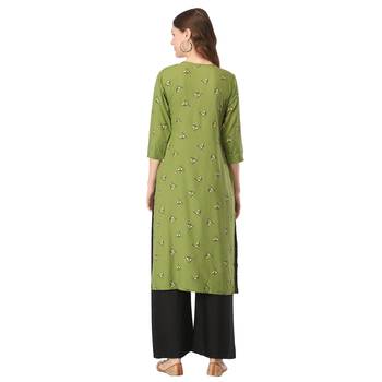 Green printed rayon long-kurtis 2