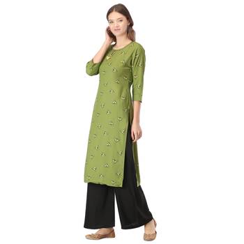 Green printed rayon long-kurtis 3