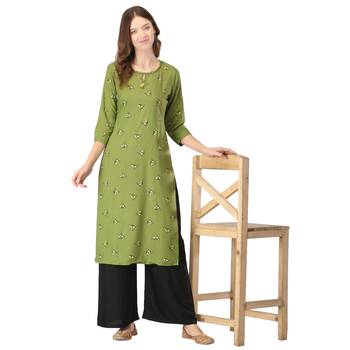 Green printed rayon long-kurtis 5