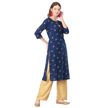 Blue printed rayon long-kurtis 4