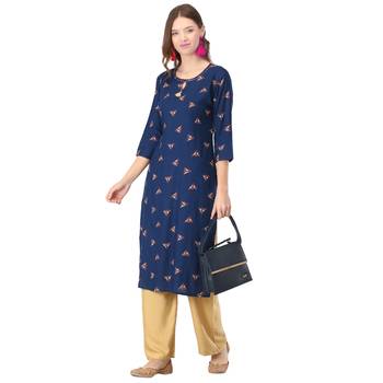 Blue printed rayon long-kurtis 5