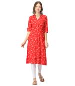 Red printed rayon long-kurtis