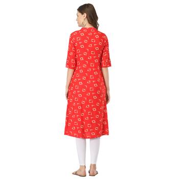 Red printed rayon long-kurtis 2