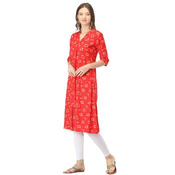 Red printed rayon long-kurtis 3