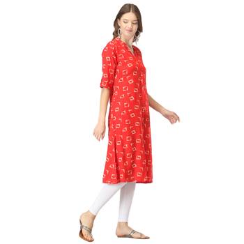 Red printed rayon long-kurtis 4