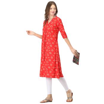 Red printed rayon long-kurtis 5