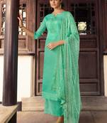 Teal embroidered pure silk salwar