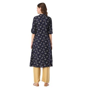 Navy-blue printed rayon long-kurtis 2