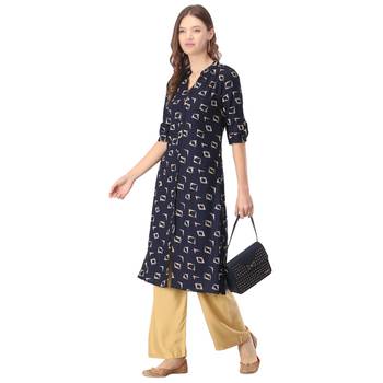 Navy-blue printed rayon long-kurtis 5