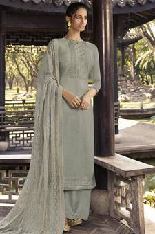 Grey embroidered pure silk salwar