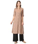 Light-brown printed rayon long-kurtis