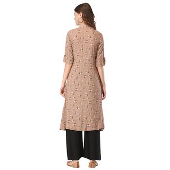 Light-brown printed rayon long-kurtis 2