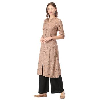 Light-brown printed rayon long-kurtis 3
