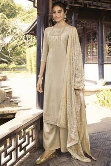 Beige embroidered pure silk salwar