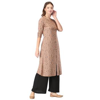 Light-brown printed rayon long-kurtis 4