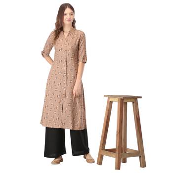 Light-brown printed rayon long-kurtis 5