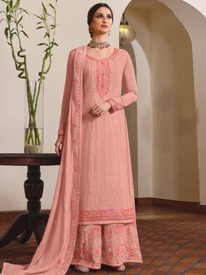 Peach embroidered chiffon salwar 1