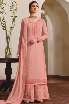 Peach embroidered chiffon salwar