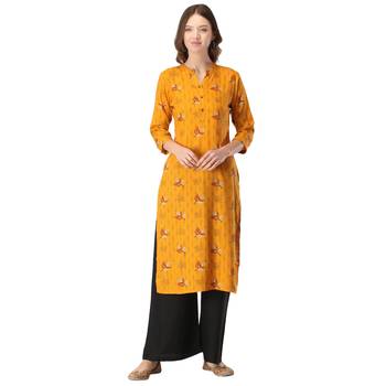Mustard printed rayon long-kurtis 1