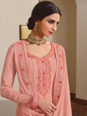 Peach embroidered chiffon salwar 2