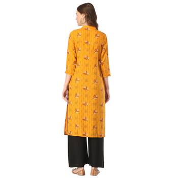 Mustard printed rayon long-kurtis 2