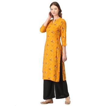 Mustard printed rayon long-kurtis 3