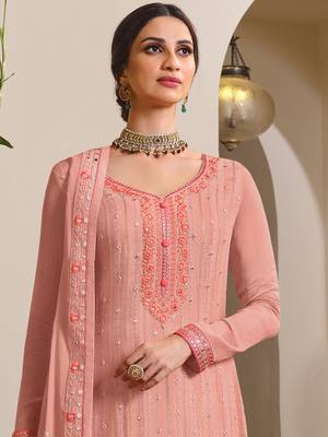 Peach embroidered chiffon salwar 3