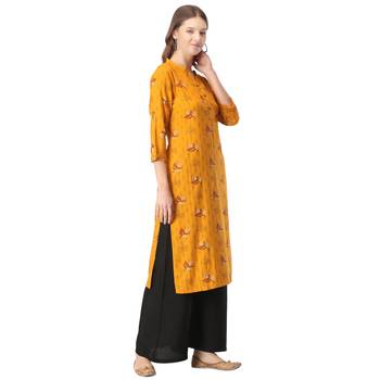 Mustard printed rayon long-kurtis 4