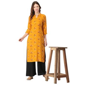 Mustard printed rayon long-kurtis 5