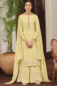 Orange cotton embroidered kurta set with dupatta